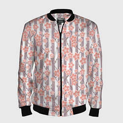 Бомбер мужской Коралловые цветы на полосатом фоне, цвет: 3D-черный