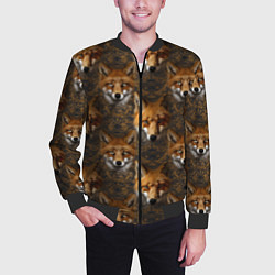 Бомбер мужской Лакшери паттерн с золотыми лисицами, цвет: 3D-черный — фото 2
