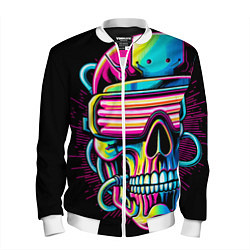 Бомбер мужской Cyber skull - ai art neon, цвет: 3D-белый