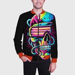 Бомбер мужской Cyber skull - ai art neon, цвет: 3D-красный — фото 2