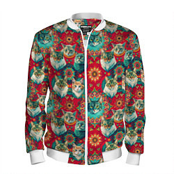 Мужской бомбер Мандала с кошачьим орнаментом