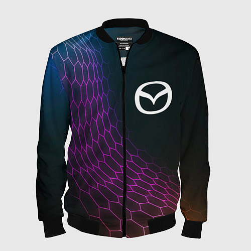 Мужской бомбер Mazda neon hexagon / 3D-Черный – фото 1