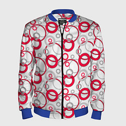 Мужской бомбер Красные и серые круги и кольца на белом