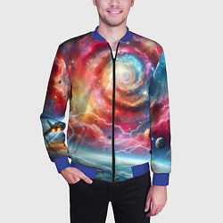 Бомбер мужской Полёт к далёкой галактике - неоновый космос, цвет: 3D-синий — фото 2