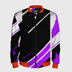 Мужской бомбер Бело-фиолетовые полосы на чёрном фоне