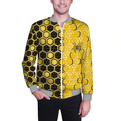 Бомбер мужской Киберпанк соты шестиугольники жёлтый и чёрный с па, цвет: 3D-меланж — фото 2