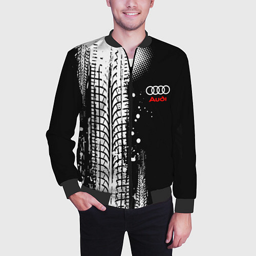 Мужской бомбер Ауди - следы от шин / 3D-Черный – фото 3