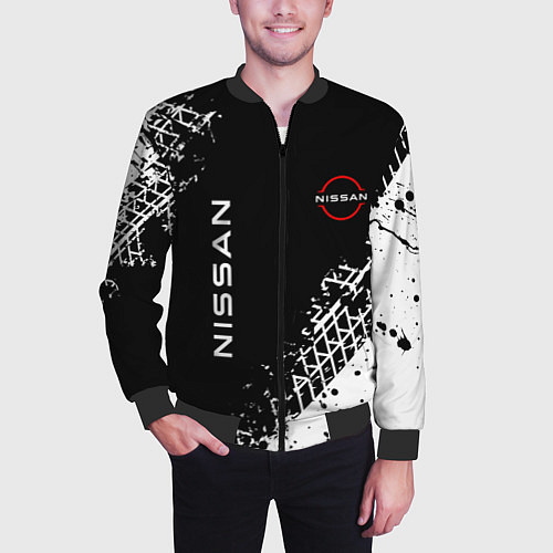 Мужской бомбер Ниссан: следы от шин / 3D-Черный – фото 3