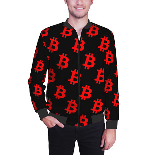 Мужской бомбер Bitcoin red logo money / 3D-Черный – фото 3