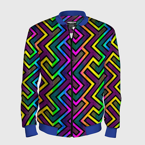 Мужской бомбер Радужный неоновый лабиринт узор / 3D-Синий – фото 1