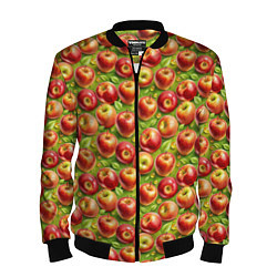 Бомбер мужской Румяные яблоки паттерн, цвет: 3D-черный
