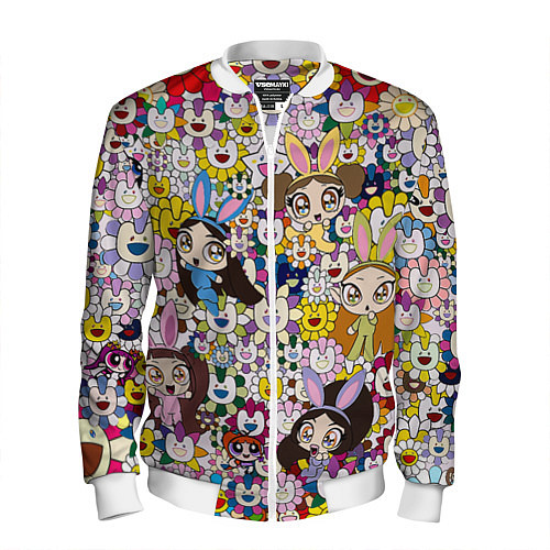 Мужской бомбер Right now NewJeans and Takashi Murakami / 3D-Белый – фото 1