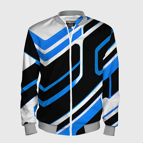 Мужской бомбер Бело-синие линии на чёрном фоне / 3D-Меланж – фото 1