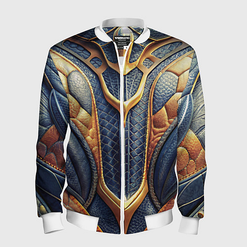 Мужской бомбер Темная кожаная броня с желтой оплеткой / 3D-Белый – фото 1