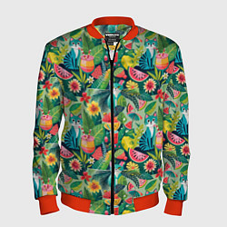 Мужской бомбер Летние тропические котики с арбузным коктейлем