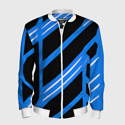 Бомбер мужской Black and white stripes on a blue background, цвет: 3D-белый