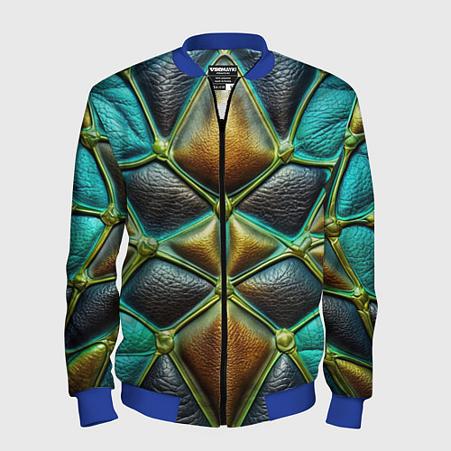 Мужской бомбер Объемная футуристичная объемная текстура из кожи / 3D-Синий – фото 1