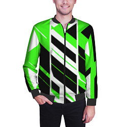 Бомбер мужской Black and green stripes on a white background, цвет: 3D-черный — фото 2