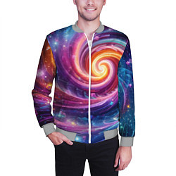 Бомбер мужской Космическая галактическая спираль - неоновое свече, цвет: 3D-меланж — фото 2