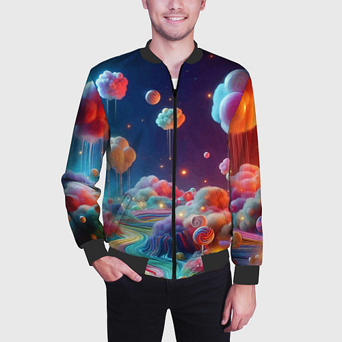 Мужской бомбер Planet chupa chups - neon glow / 3D-Черный – фото 3