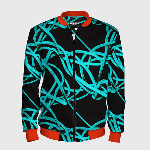 Мужской бомбер Ярко голубые линии / 3D-Красный – фото 1