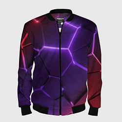 Мужской бомбер Красно-фиолетовые неоновые плиты в разломе