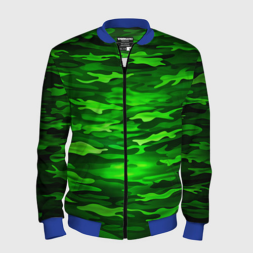 Мужской бомбер Зелёные водоросли-камуфляж / 3D-Синий – фото 1