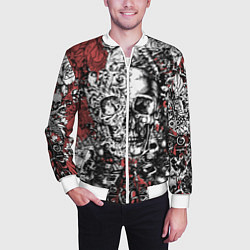 Бомбер мужской Черепа и скелеты на красном, цвет: 3D-белый — фото 2