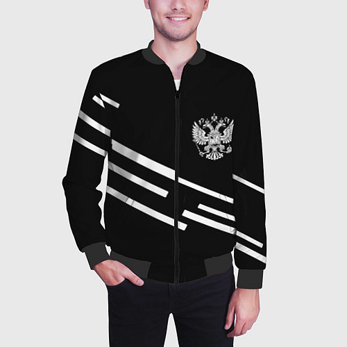 Мужской бомбер Россия геометрия спорт / 3D-Черный – фото 3