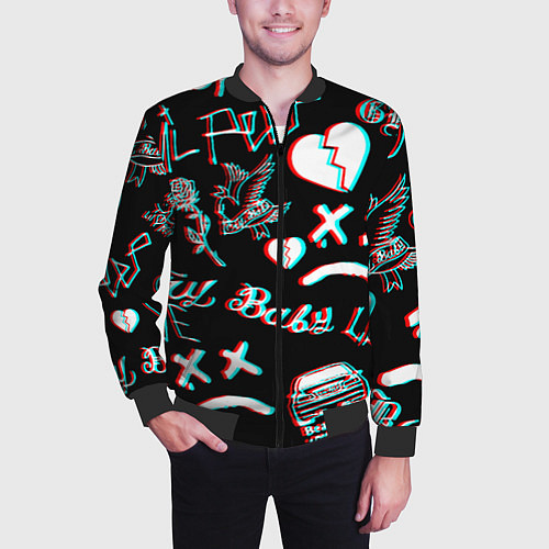 Мужской бомбер Lil Peep logo glitch / 3D-Черный – фото 3