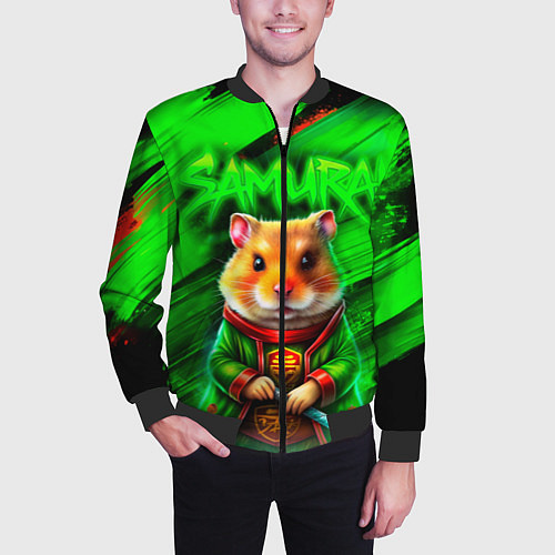 Мужской бомбер Хомячок самурай / 3D-Черный – фото 3