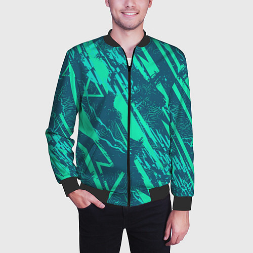 Мужской бомбер Абстракция геометрический светло зеленый паттерн / 3D-Черный – фото 3