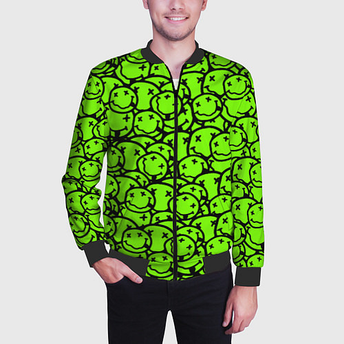 Мужской бомбер Nirvana green logo smile / 3D-Черный – фото 3