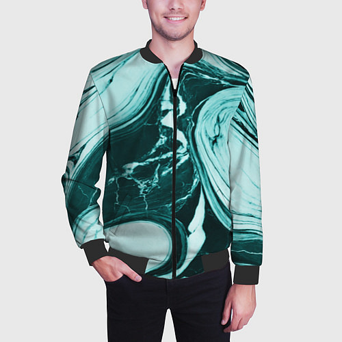 Мужской бомбер Бирюзовый мрамор / 3D-Черный – фото 3