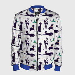 Мужской бомбер Узор из черных магических кошек