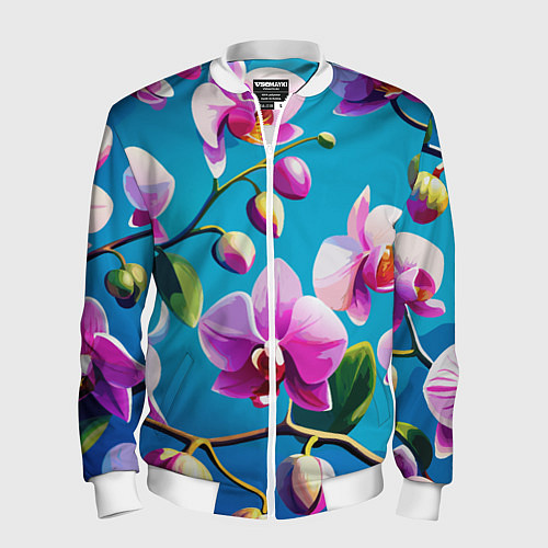 Мужской бомбер Орхидея цветы паттерн / 3D-Белый – фото 1