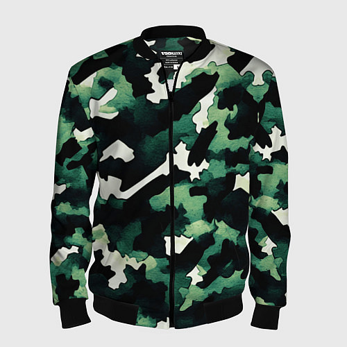 Мужской бомбер Яркий зелёный камуфляж / 3D-Черный – фото 1