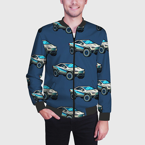 Мужской бомбер Тесла киберпанк паттерн с машинками / 3D-Черный – фото 3