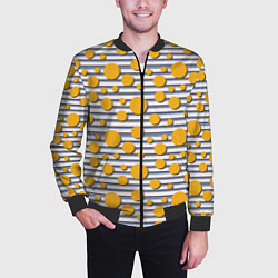Бомбер мужской Желтые круги на бело-синих полосках, цвет: 3D-черный — фото 2