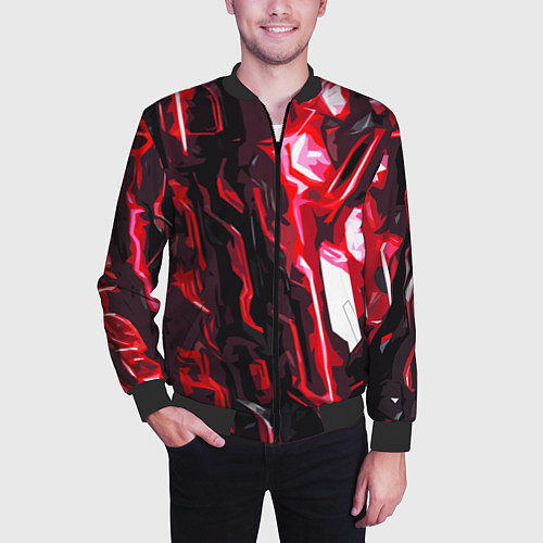 Мужской бомбер Красно-чёрная киберпанк абстракция / 3D-Черный – фото 3