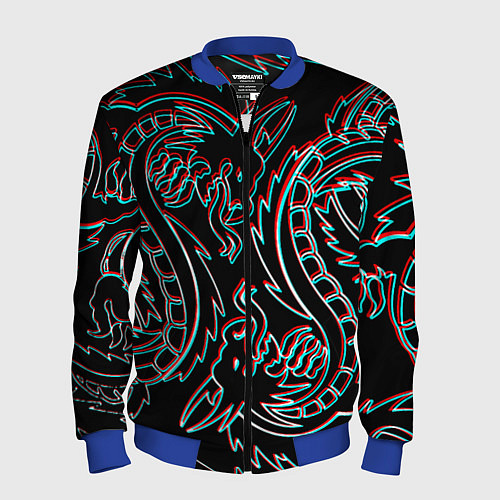 Мужской бомбер Драконы глитч киберпанк / 3D-Синий – фото 1