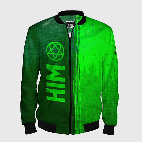 Мужской бомбер HIM - green gradient по-вертикали / 3D-Черный – фото 1