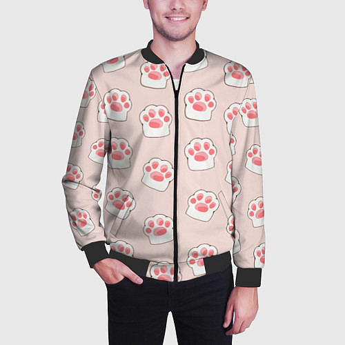 Мужской бомбер Милые отпечатки пушистых лапок / 3D-Черный – фото 3