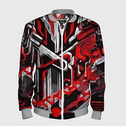 Мужской бомбер Красно-белая агрессивная абстракция на чёрном фоне