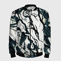 Мужской бомбер Абстрактная текстура мрамор белый с тёмно-синим