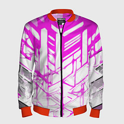 Мужской бомбер Агрессивные розовые полосы на белом фоне