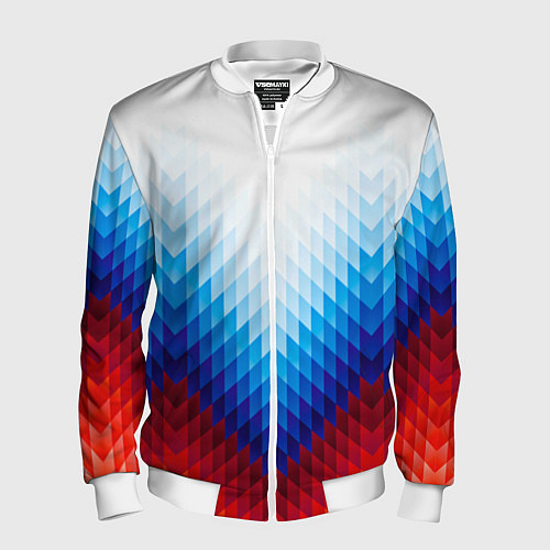 Мужской бомбер Геометрический узор в цветах триколора / 3D-Белый – фото 1