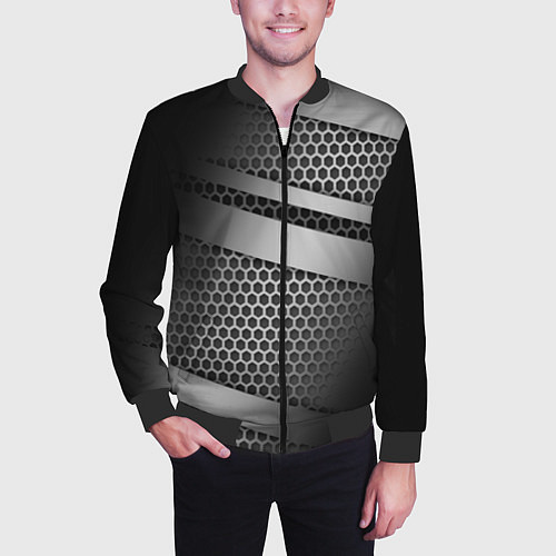 Мужской бомбер Карбоновая текстура хром / 3D-Черный – фото 3