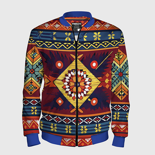 Мужской бомбер Стиль советского ковра узоры и орнамент / 3D-Синий – фото 1