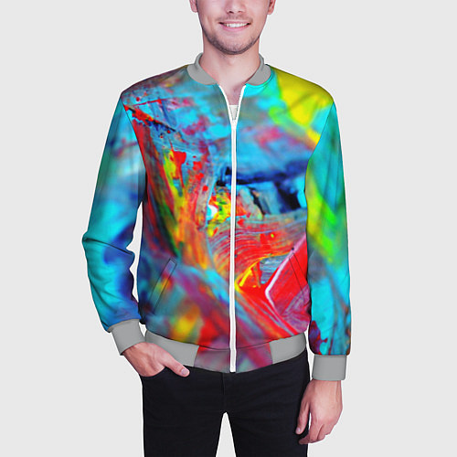 Мужской бомбер Абстрактные краски неон / 3D-Меланж – фото 3